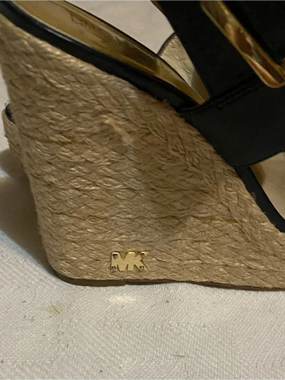 Michael Kors Black Leather Ankle-Strap Espadrille Wedges